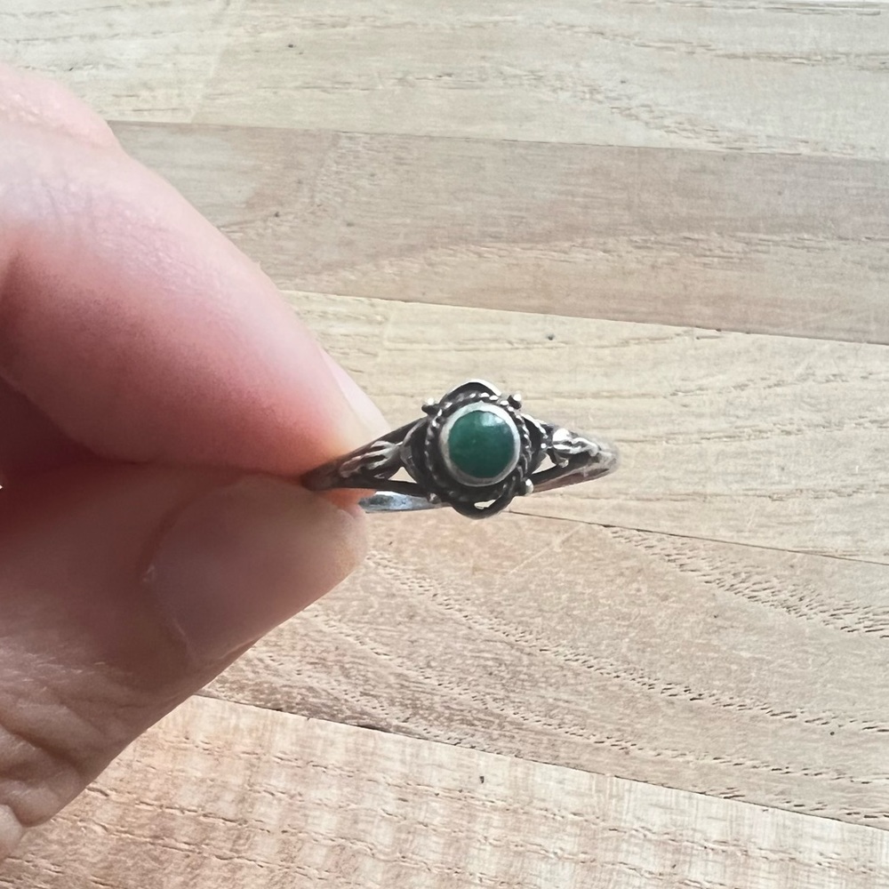 Vintage southwestern style 925 Sterling silver ring malachite inlay - Picture 3 of 9